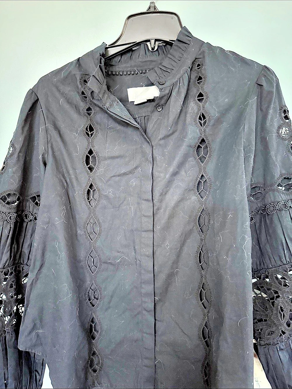 Anthropologie Black Lace Sleeve Blouse Size Medium